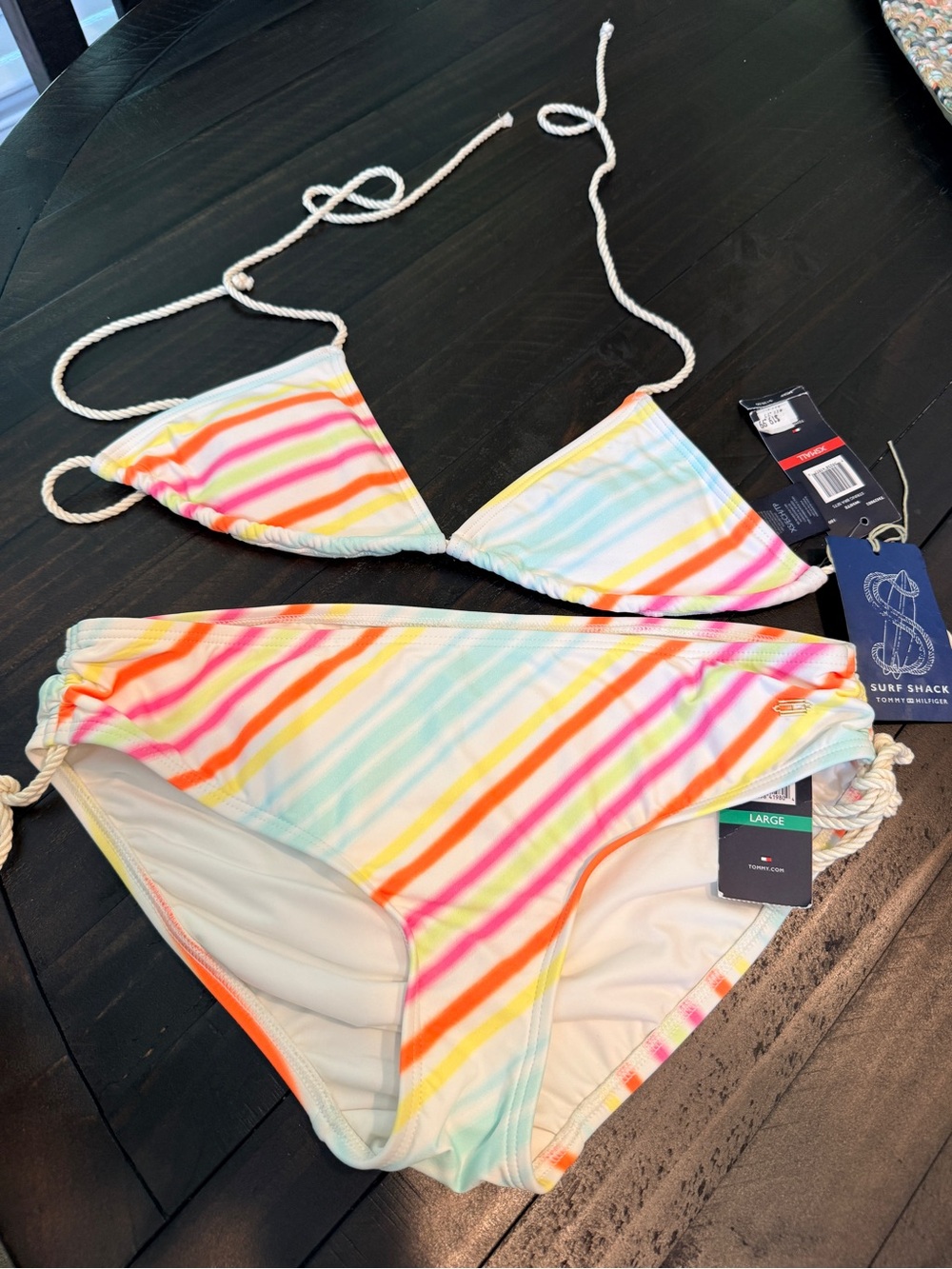 Tommy Hilfiger Multicolor Rainbow Stripe Triangle Bikini NWT Top Sz XS Bottom L